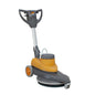 De TASKI ergodisc 1200 van Diversey Deutschland GmbH & Co. OHG is een ultrasnelle eenschijfsmachine (1.200 tpm) voor spraypolijsten en polijsten met een grijs/oranje behuizing, achterwielen, cirkelvormig pad en handgreep met elektrische spuitinrichting.