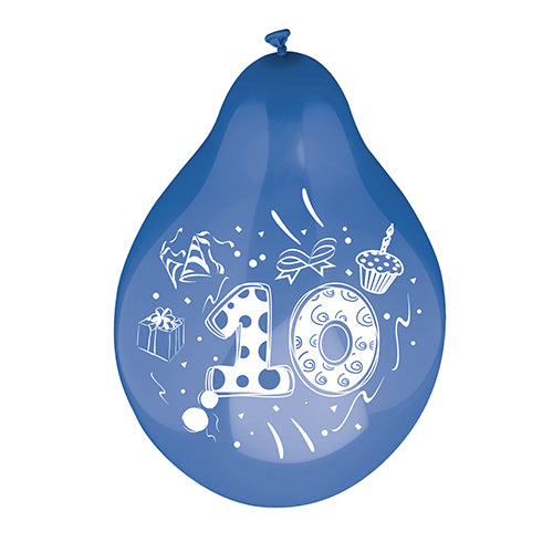 Een cijferballon van PAPSTAR GmbH (Ø 25 cm, kleurrijk gesorteerd) met wit cijfer '10', cadeauverpakking, feesthoed, cupcake en confetti - ideaal voor de viering van de 10e verjaardag of jubileum.