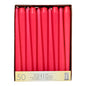 Eine Schachtel mit 50 Starpak Leuchterkerzen (Ø 2,2 cm, 25 cm hoch), jeweils rot und aufrecht in Reihen, mit einem cremefarbenen Etikett mit Text und Zahlen auf der Vorderseite.