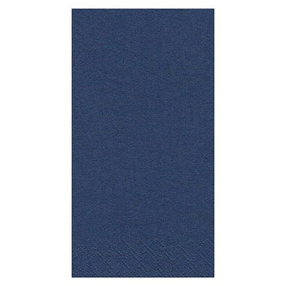 De PAPSTAR 250 servetten, 3-laags, 1/8-vouw van PAPSTAR GmbH is een effen, marineblauw, rechthoekig servet met een subtiele structuur aan de rand, met afmetingen van 33 x 33 cm – ideaal voor de horeca dankzij zijn stijlvolle uitstraling en duurzaamheid. Gepresenteerd tegen een witte achtergrond.