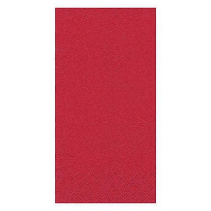 Een enkel rood papieren servetje met drie lagen van de PAPSTAR GmbH (PAPSTAR 250 servetten (1/8-vouw) met een subtiel reliëfpatroon aan de onderrand op een witte achtergrond.