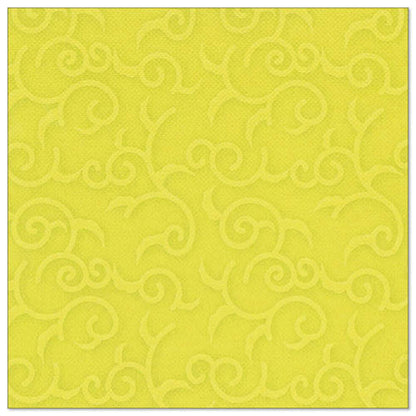 Eine grüne, quadratische Serviette aus der PAPSTAR "ROYAL Collection" (40 x 40 cm, 1/4-Falz) mit geprägtem Wirbel- und Rankenmuster der PAPSTAR GmbH.