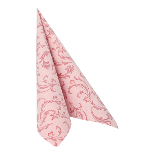 Een bordeauxkleurig PAPSTAR-servet uit de ROYAL-collectie (40 x 40 cm, 1/4-vouw) van de PAPSTAR GmbH is rechtop gevouwen in een staande driehoeksvorm en staat op een eenvoudige witte achtergrond.