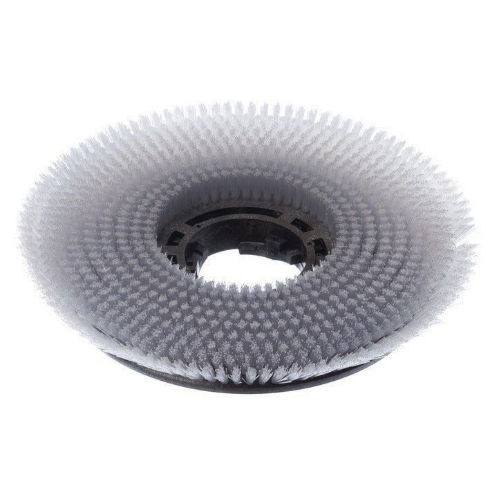 De Diversey schrobborstel Nylon (43 cm) is een ronde, grijze borstel met duurzame nylon borstelharen en een centrale opening voor gebruik met commerciële schoonmaakmachines. Verpakking: 1 stuk.