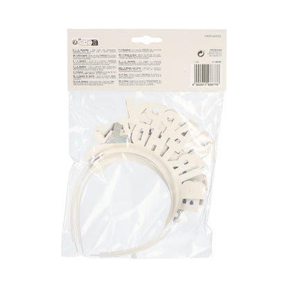 Een verpakking PAPSTAR 4 haarbanden kleurrijk gesorteerd "Metallic" van PAPSTAR GmbH, van achteren gezien. De kleurrijke metallic-haarbanden zijn zichtbaar door de transparante folie, bovenaan bevinden zich verpakkingstekst en barcode - ideaal voor feestjes.