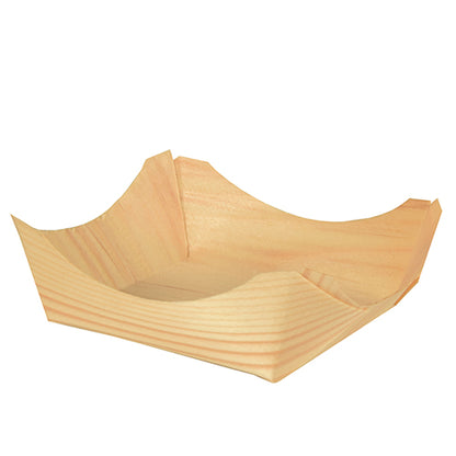 De 50 fingerfood-schaaltjes hout "pure" rond van de PAPSTAR GmbH vallen op door hun elegante houtnerf en de gebogen, verhoogde randen en zijn leeg afgebeeld op een witte achtergrond.