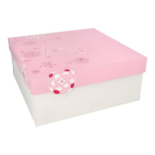 De PAPSTAR taartdozen vierkant (30x30 cm) in wit/roze "Lovely Flowers" met bloemen- en hartmotieven zijn perfect om taarten stijlvol te schenken. Elke verpakking bevat 15 dozen van de PAPSTAR GmbH.