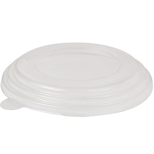 De Starpak 45 deksel voor slakommen, PS "To Go" Ø 15 cm, is een transparante, ronde deksel met verhoogde rand en platte midden – ideaal om mee te nemen. Hier afgebeeld van transparant polystyreen (PS), verpakking met 45 stuks.