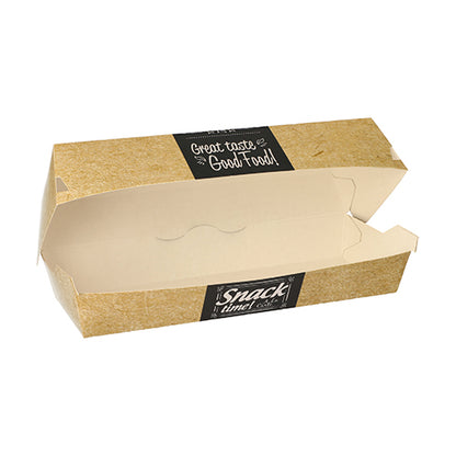 De PAPSTAR baguetteboxen "pure" (6,5x7,5x21 cm) van PAPSTAR GmbH zijn milieuvriendelijke, rechthoekige, open kartonnen dozen - ideaal voor de horeca en perfect als baguetteboxen; 50 stuks verpakt in krimpfolie.