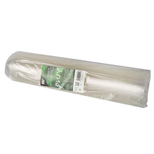 Ein gerollter Stapel transparenter PAPSTAR 100 Dom-Deckel, PLA „pure“ runde Deckel (Ø 9,5 cm, 4,5 cm), von der PAPSTAR GmbH, eingewickelt in eine transparente Verpackung mit einem grün-weißen Etikett mit Produktinformationen.