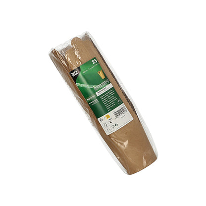 Een verpakking met 25 snackboxen (rechthoekig, karton) van bruin papier van PAPSTAR GmbH, milieuvriendelijk en recyclebaar - ideaal voor feestjes en perfect in combinatie met de bijpassende PAPSTAR-kartonnen bekers.