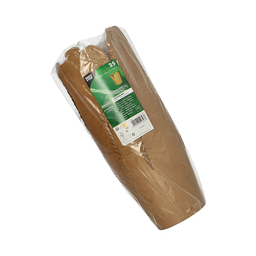 25 snackboxen van PAPSTAR GmbH, rechthoekig en bruin van karton, in een milieuvriendelijke set - verpakt in transparante folie met een groen-wit etiket. Perfect voor snacks onderweg.