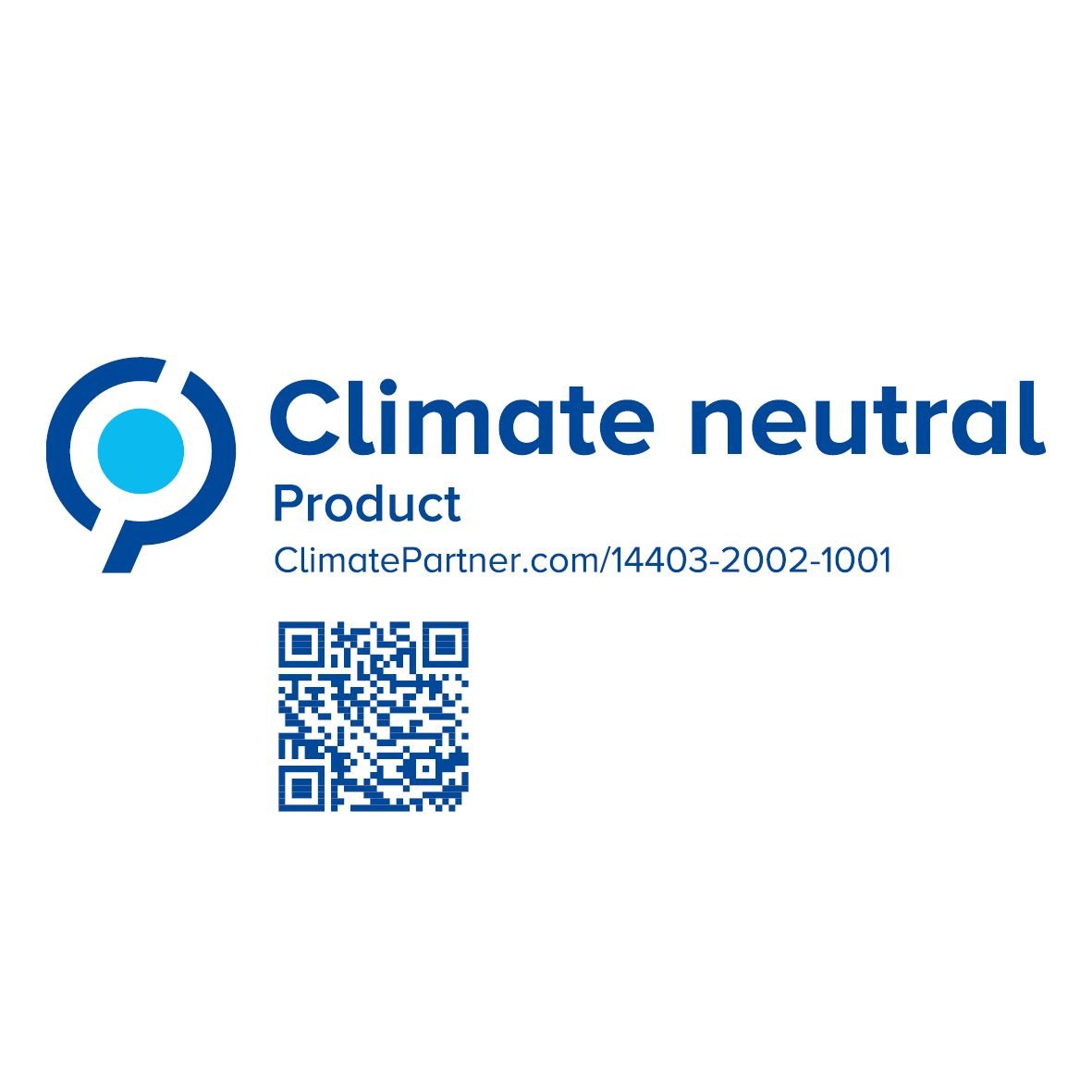 Een blauw, rond "Klimaneutrales Produkt"-logo met URL en QR-code - perfect voor PAPSTAR GmbH 20 servetten, 33 cm x 33 cm, 3-laags, 1/4-vouw natuur.