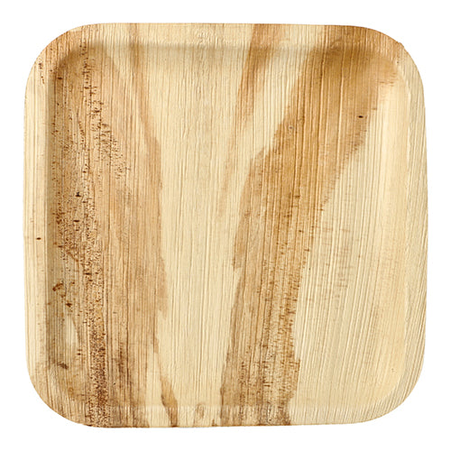 De PAPSTAR 6 borden palmblad "pure" vierkant van PAPSTAR GmbH valt op door natuurlijk palmblad, afgeronde hoeken, bruine strepen en houtnerf - een milieuvriendelijke keuze voor elk evenement.