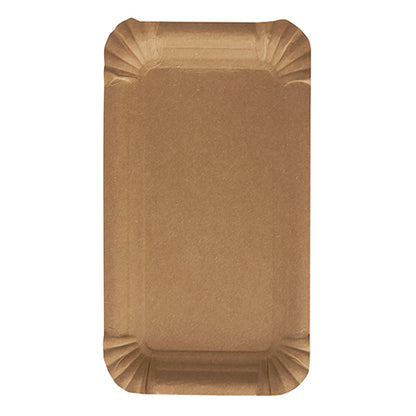 Een rechthoekig, wit, milieuvriendelijk PAPSTAR 250 bord "puur" van PAPSTAR GmbH van versvezelkarton met licht verhoogde, gegolfde randen, gezien van bovenaf op een witte achtergrond.