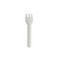 Een verpakking met 100 witte PAPSTAR taart- en snackvorken "pure" (12,7 cm, getand) van PAPSTAR GmbH, geïsoleerd weergegeven op een witte achtergrond.
