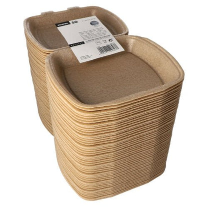 Starpak 50 menuboxen met klapdeksel, beige, van XPP (7 x 20,5 x 24 cm), praktisch voor het transport van maaltijden. De verpakking toont een wit-zwart etiket en bevat 50 boxen.