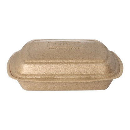 De Starpak 50 menuboxen met klapdeksel van XPP (7 x 20,5 x 24 cm, beige) maken veilig transport van maaltijden mogelijk en zijn op de foto tegen een witte achtergrond te zien.