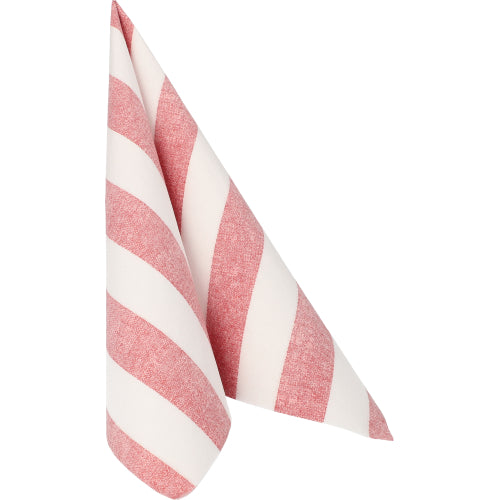 Een servet van de PAPSTAR GmbH "ROYAL Collection" (40 x 40 cm, bordeaux, 1/4-vouw) uit een verpakking van 50 is gevouwen in een staande driehoek voor een witte achtergrond.