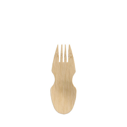 De PAPSTAR göffel van bamboe "pure" (8,5 cm), combineert lepel en vork in één, ideaal voor fingerfood. Bevat 50 stuks in vouwdoos - duurzaam feestbenodigdheden van PAPSTAR GmbH.