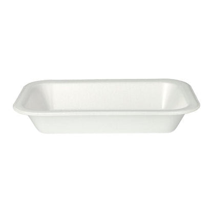 De Starpak 100 verzegelschalen bestaan uit een eenvoudige, rechthoekige witte XPS-gelamineerde schuimschalen met verhoogde randen en afgeronde hoeken, die vaak in de horeca worden gebruikt en hier voor een witte achtergrond zijn afgebeeld.