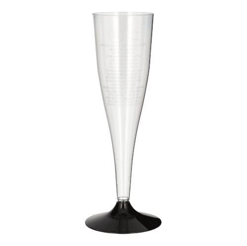 De Starpak 20 steelglazen voor witte wijn, van glashelder polystyreen, vallen op door hun elegante design met hoge kelk en zwarte voet - perfect voor stijlvolle feesten.