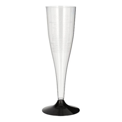 De Starpak 20 steelglazen voor witte wijn, van glashelder polystyreen, vallen op door hun elegante design met hoge kelk en zwarte voet - perfect voor stijlvolle feesten.