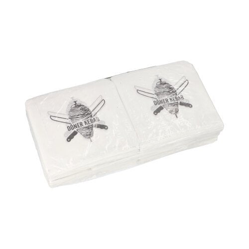 PAPSTAR döner-kebab-zakken 16x16 cm, wit, in krimpfolie-pack (1000 stuks) - ideaal voor snackbedrijven; praktische verpakking met döner-spies en "Döner Kebab" motief van PAPSTAR GmbH.