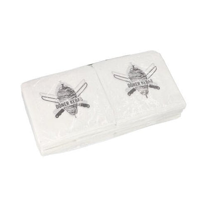 PAPSTAR döner-kebab-zakken 16x16 cm, wit, in krimpfolie-pack (1000 stuks) - ideaal voor snackbedrijven; praktische verpakking met döner-spies en "Döner Kebab" motief van PAPSTAR GmbH.