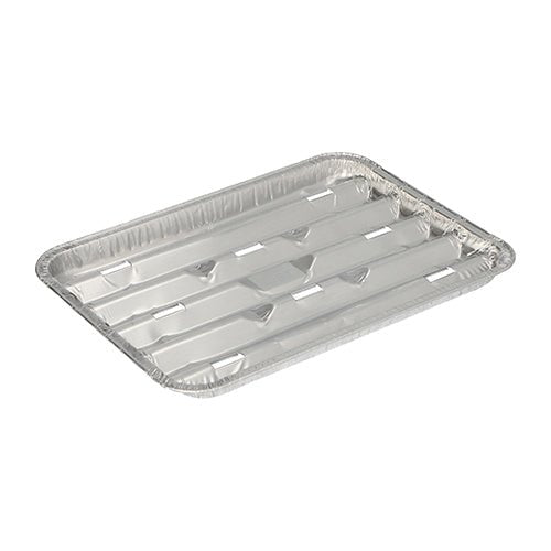 De Starpak 10 grillschalen alu rechthoekig (1,4 x 16,3 x 22,7 cm, 10 stuks) hebben verhoogde randen en afgeronde hoeken en zijn ideaal als wegwerp-grillschalen. Afbeelding op witte achtergrond.