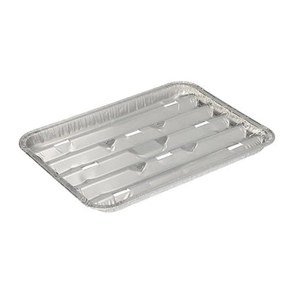 De Starpak 10 grillschalen alu rechthoekig (1,4 x 16,3 x 22,7 cm, 10 stuks) hebben verhoogde randen en afgeronde hoeken en zijn ideaal als wegwerp-grillschalen. Afbeelding op witte achtergrond.