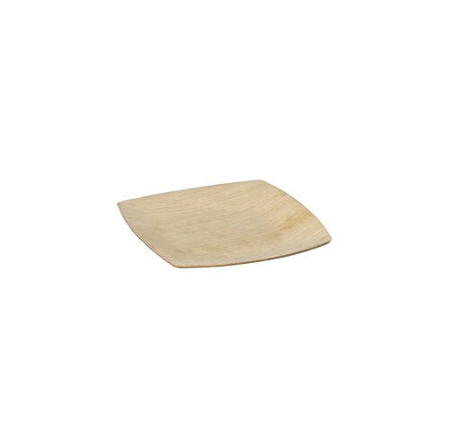 De PAPSTAR 25 borden palmblad "pure" natuur "QUADRATO" is een kleine, vierkante, milieuvriendelijke wegwerpbord met afgeronde hoeken van PAPSTAR GmbH, afgebeeld op een eenvoudige witte achtergrond.