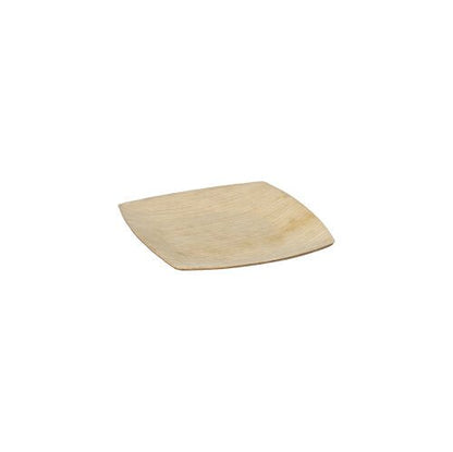 De PAPSTAR 25 borden palmblad "pure" natuur "QUADRATO" is een kleine, vierkante, milieuvriendelijke wegwerpbord met afgeronde hoeken van PAPSTAR GmbH, afgebeeld op een eenvoudige witte achtergrond.