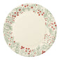 Het bord van 10 stuks, karton rond Ø 23 cm van de PAPSTAR GmbH valt op door zijn ronde ontwerp met crèmekleurige vulling en een botanische rand van groene bladeren en rode bessen. Ideaal voor feestjes en evenementen. Het lege bord is van bovenaf afgebeeld.