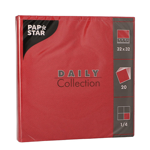 Een verpakking PAPSTAR 20 servetten "DAILY Collection" (32x32 cm, 1/4-vouw) van PAPSTAR GmbH biedt eenvoudig ontwerp en praktische verpakking - perfect voor een stijlvolle tafeldecoratie.