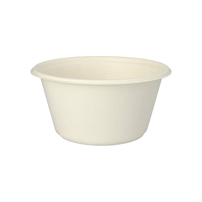 De PAPSTAR 25 schalen "pure" van suikerriet, Ø 17 cm, biologisch afbreekbaar van PAPSTAR GmbH - een witte wegwerpschaal met licht naar buiten gebogen rand, gepresenteerd op een witte achtergrond.