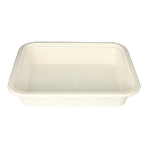 De PAPSTAR Gastronorm-container GN 1/2 is een witte, rechthoekige wegwerpcontainer met afgeronde hoeken, gemaakt van milieuvriendelijk suikerriet en gecoat met PLA. Biologisch afbreekbare uitvoering. Merk: PAPSTAR GmbH. Verpakking (1 stuk).