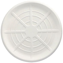 De PAPSTAR 25 serveerschalen, suikerriet "pure" rond van de PAPSTAR GmbH zijn ronde, witte serveerschalen met verhoogde concentrische cirkels en geometrische lijnen; milieuvriendelijk en ideaal voor duurzaam serveren.