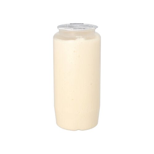 Een helder Starpak Compositie-Olie-Licht (Ø 6,8 cm · 14,2 cm) met transparante huls is afgesloten met een transparant deksel en afgebeeld tegen een eenvoudige witte achtergrond. Verpakking: 1 stuk.