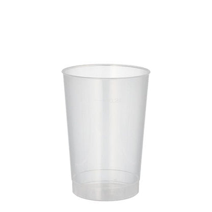 Een Starpak 10 herbruikbare drinkbeker PP, doorschijnend en onbreekbaar, staat rechtop voor een witte achtergrond.