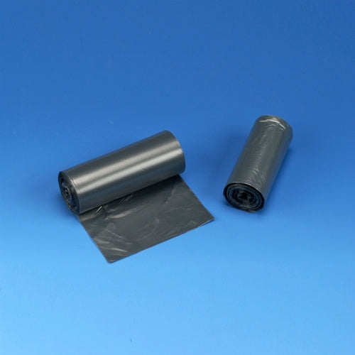 Op een blauwe achtergrond zijn twee rollen Starpak 50 vuilniszakken, HDPE 30 l (60 x 50 cm) in grijs afgebeeld, waarbij een rol gedeeltelijk is uitgerold om de zak te presenteren.