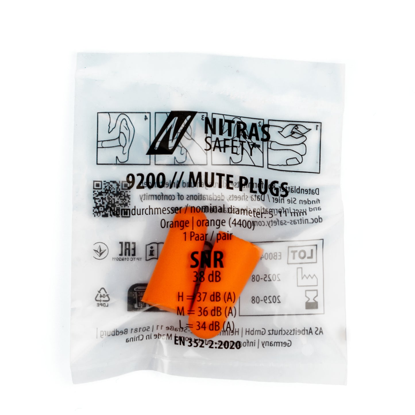 NITRAS MUTE PLUGS, oordopjes, oranje, EN 352-2, 250 paar / doos PU | Pak (1 stuk)