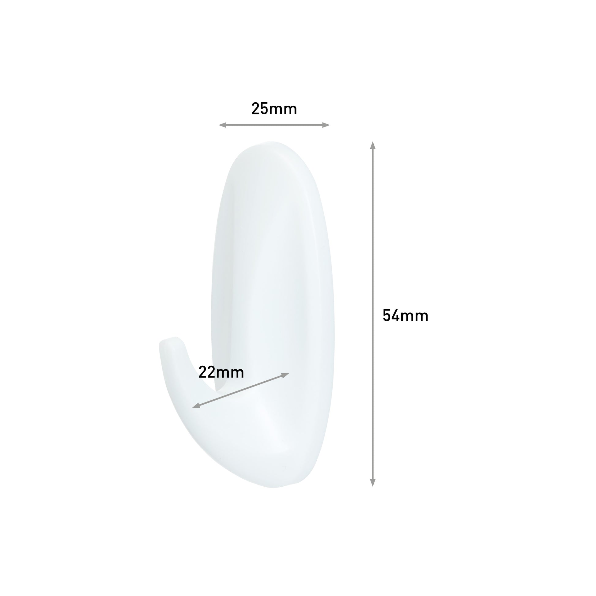 Der Command™ Small Designer-Haken, 17082 von 3M Deutschland GmbH, ist ein weißer Kunststoff-Wandhaken (54 mm x 25 mm x 22 mm) auf einfarbigem Hintergrund - ideal für rückstandsfreies Aufhängen und Wandhaken ohne Bohren.