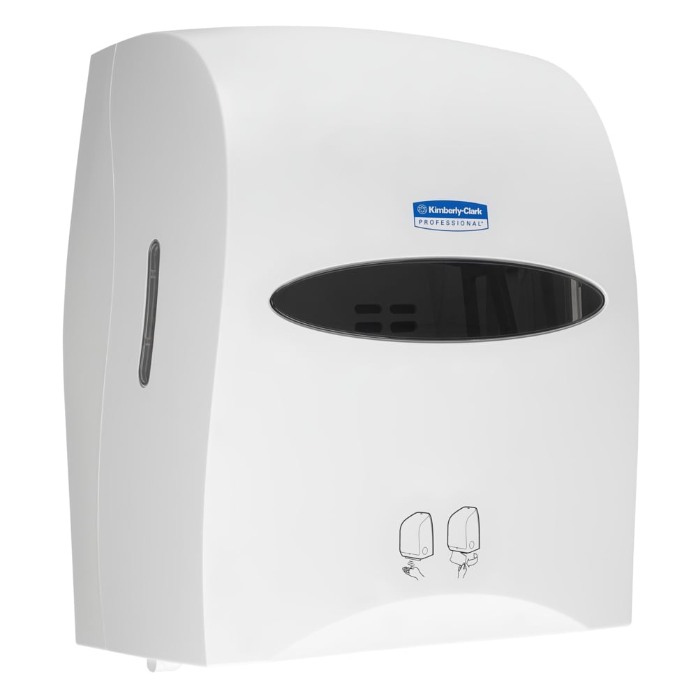 De Kimberly-Clark Professional™ Elektronische No Touch-Lose Module Rollenhanddoekdispenser (wit, 1 dispenser) van Kimberly-Clark GmbH biedt hygiënische, contactloze papierafgifte en scoort met zijn strakke, moderne ontwerp voor wandmontage.