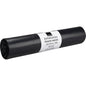 Een rol zwarte LDPE-afvalzakken van Abena Re-Seller GmbH (120 L, 700x1100mm, 34 my, 25 zakken) draagt een wit etiket met merk, grootte en capaciteit in het Duits en Engels.