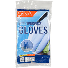Eine durchsichtige Plastikverpackung mit der Aufschrift "ENA Multipurpose Haushaltshandschuhe Latex, Gelb" zeigt eine Hand in einem gelben Handschuh. Die Verpackung der Abena Re-Seller GmbH trägt die Größe M (7-7,5), enthält ein Paar und ist für den Hausgebrauch geeignet.