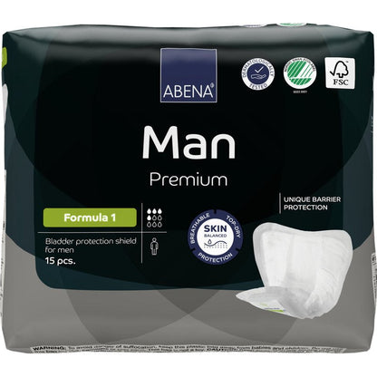 Een 15-pack ABENA Man Formula Premium van Abena Re-Seller GmbH biedt ademend vermogen, huidbalans en unieke barrièrebescherming voor betrouwbare incontinentiezorg voor mannen.