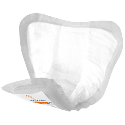 De close-up van de ABENA Man Formula Premium van Abena Re-Seller GmbH toont de absorberende kern en de deels blootgestelde kleefstrip, perfect voor discrete incontinentiebescherming voor mannen.