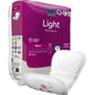 Een verpakking ABENA Light Mini 1, Premium van Abena Re-Seller GmbH bevat 20 pads voor lichte incontinentie. Vooraan is een pad afgebeeld. De paars-witte verpakking toont productdetails en merklogo's.