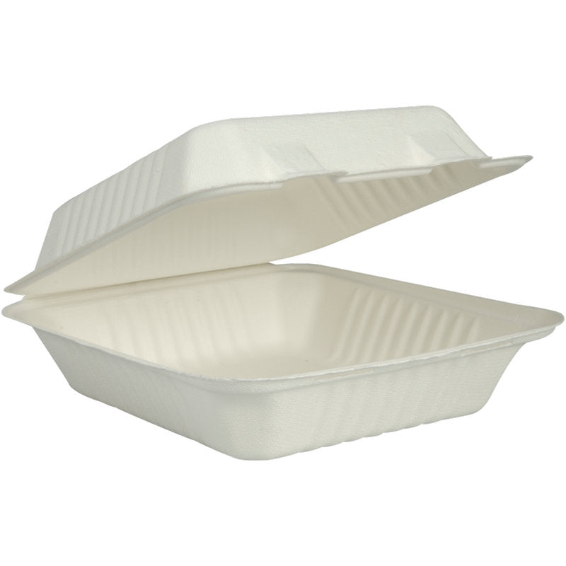 De menuBox van bagasse (wit, 22,3x20,1x7,7 cm) van Abena Re-Seller GmbH is een milieuvriendelijke wegwerpbox met klapdeksel - ideaal voor duurzaam afhalen. De verpakking bevat 50 stuks.